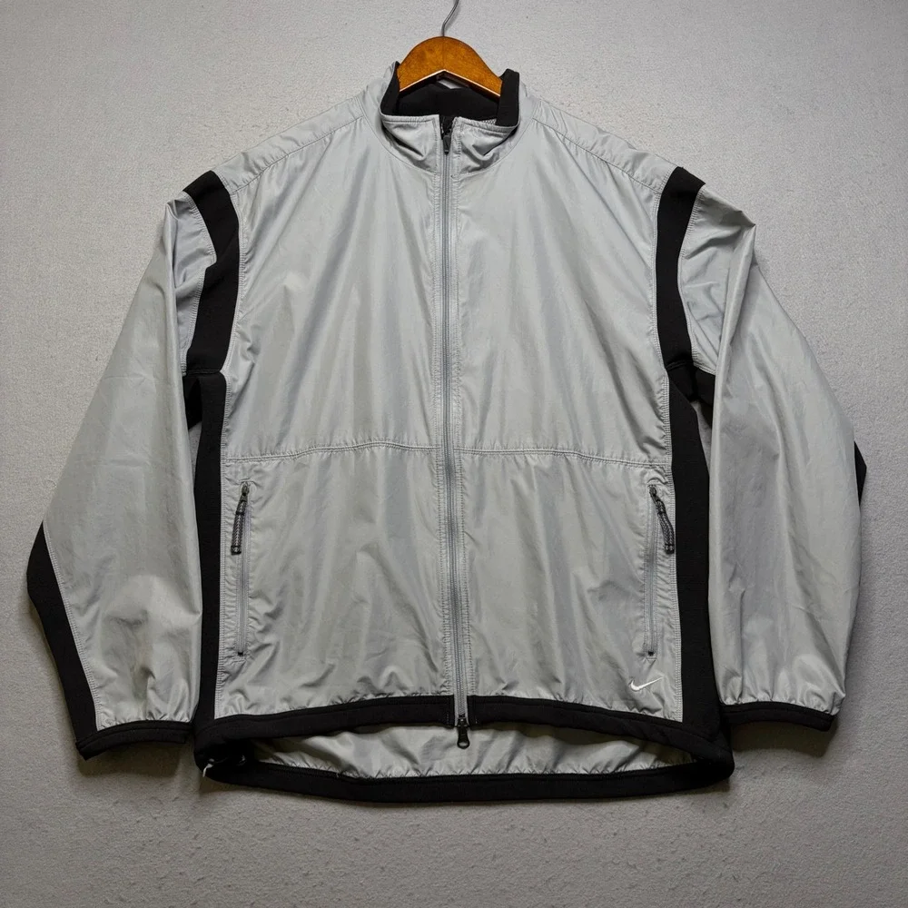 Nike Windbreaker Jacket Mens Large Silver 90s Vintage Full Zip Track Mesh Back